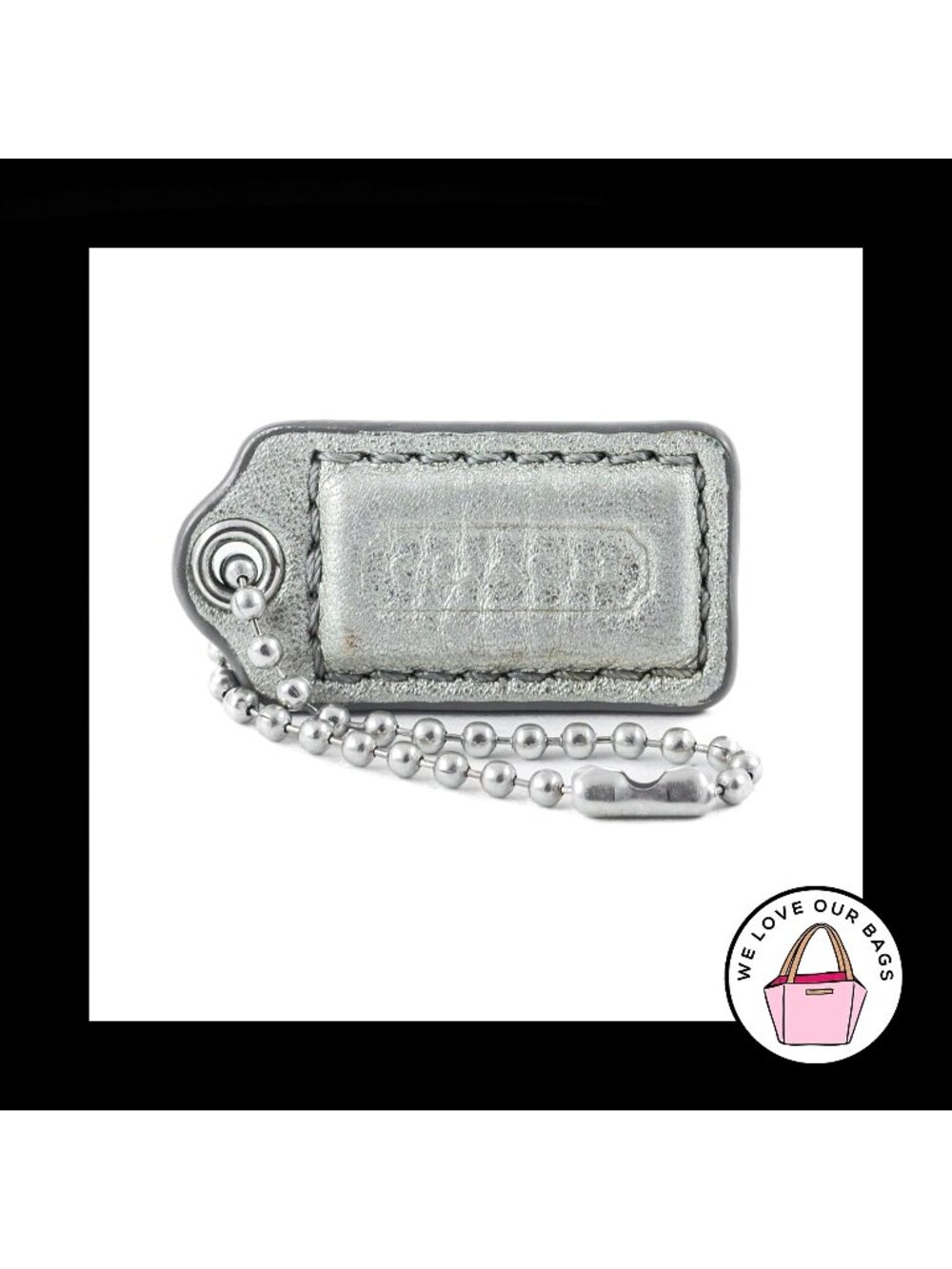 1.5" Small COACH SILVER LEATHER Nickel Key Fob Bag Charm Keychain Hang Tag